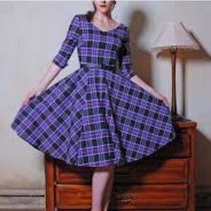 Pinup Couture Celia Dress in Purple Plaid